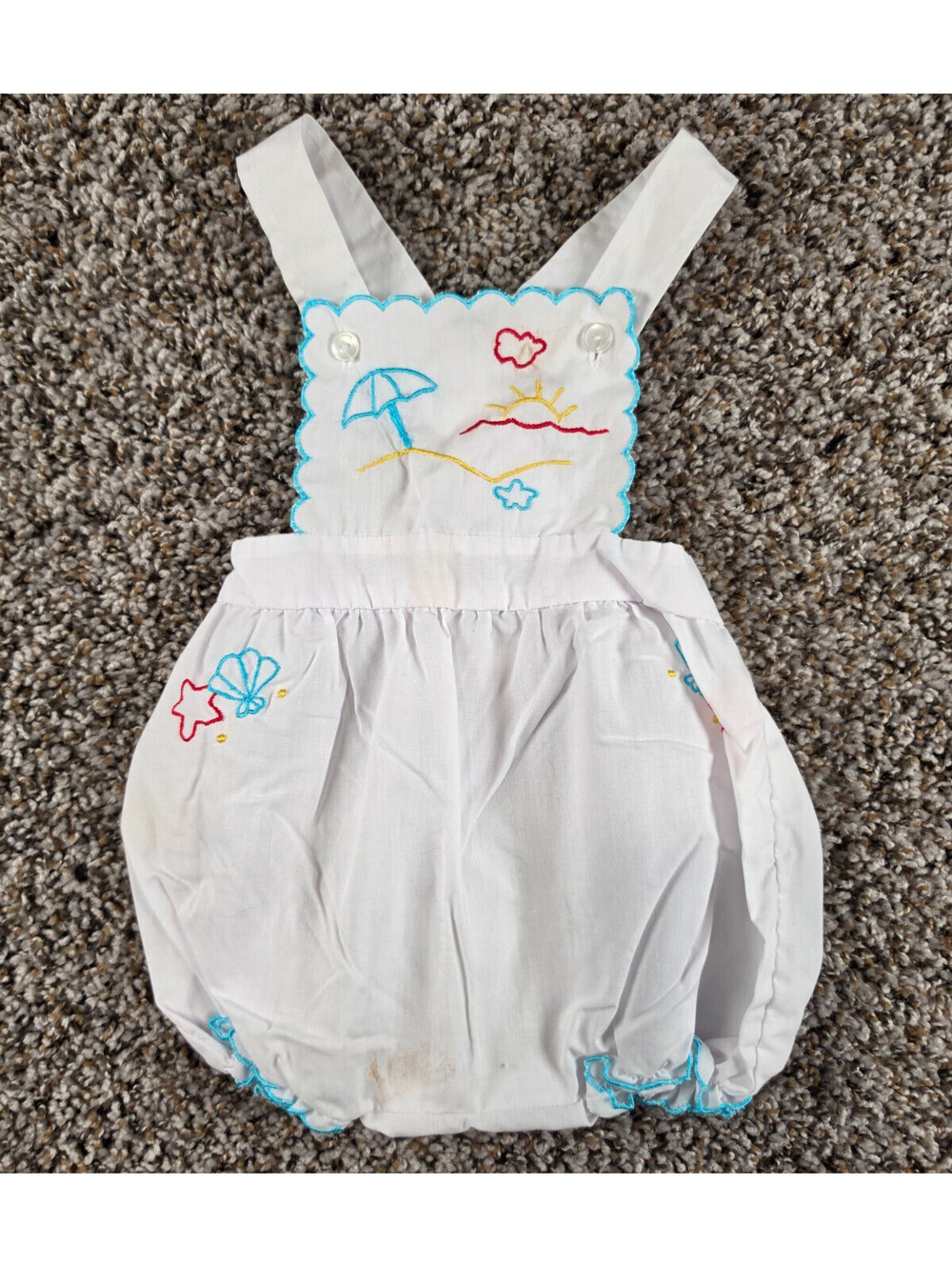 Vintage Mayfair Baby Girls Sz 18M Bubble Romper White Embroidered Beach Theme